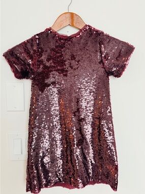Zara Girls' Burgundy Sequin Short Sleeve Tee